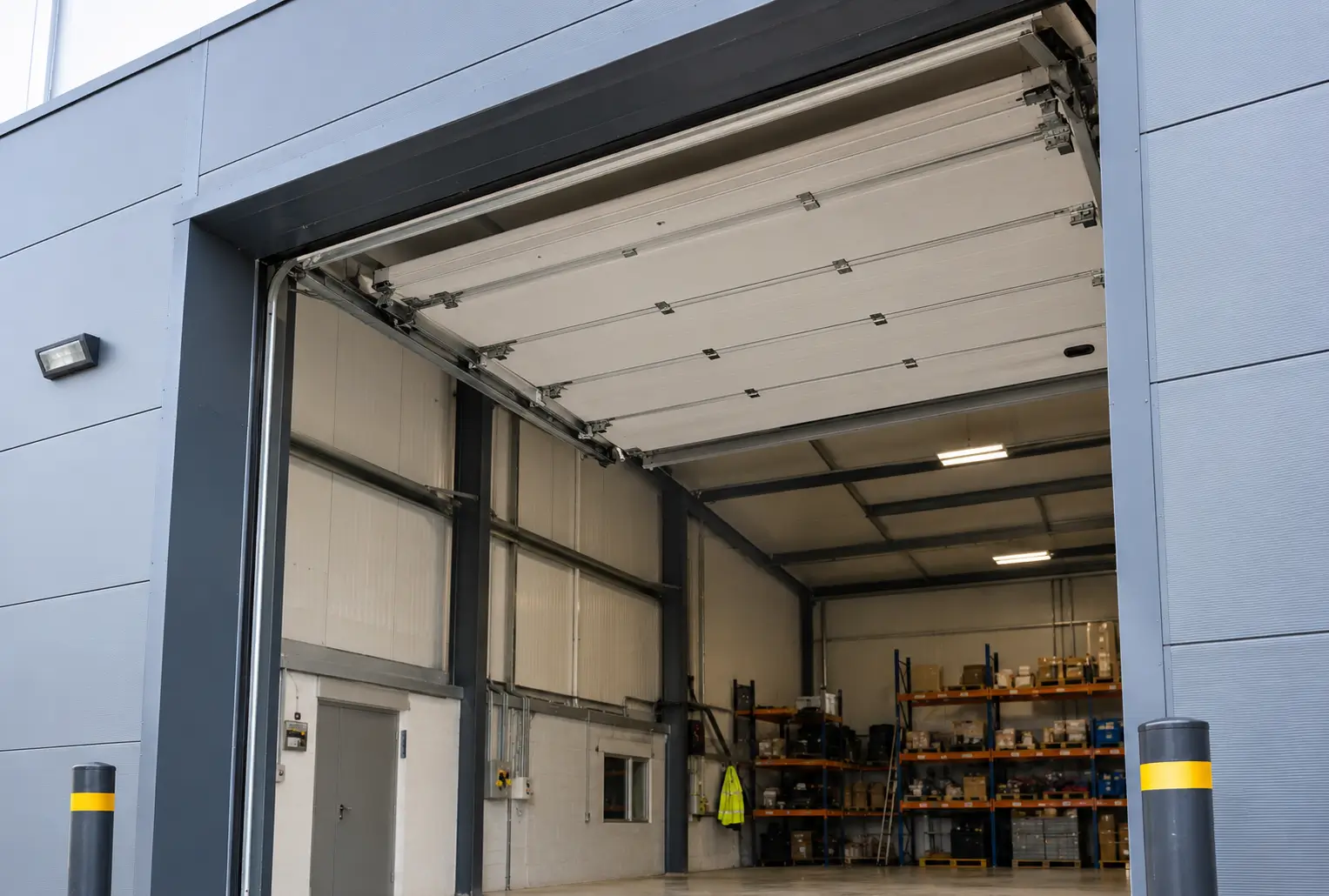 Sectional overhead door installed on a commercial unit