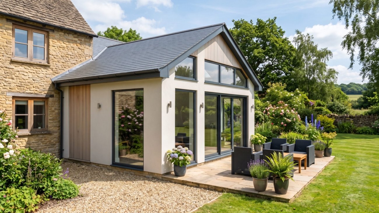 Slim anthracite grey aluminium windows on a British home extension - Aluminum Windows Near Me: Why More Homeowners Are Choosing Aluminum Over uPVC