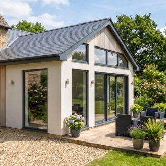 Slim anthracite grey aluminium windows on a British home extension - Aluminum Windows Near Me: Why More Homeowners Are Choosing Aluminum Over uPVC