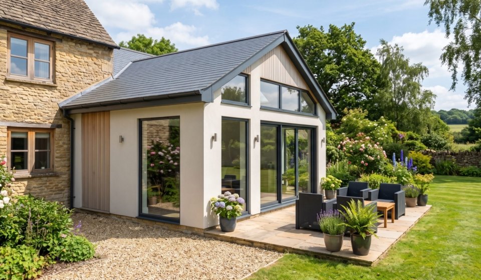 Slim anthracite grey aluminium windows on a British home extension - Aluminum Windows Near Me: Why More Homeowners Are Choosing Aluminum Over uPVC