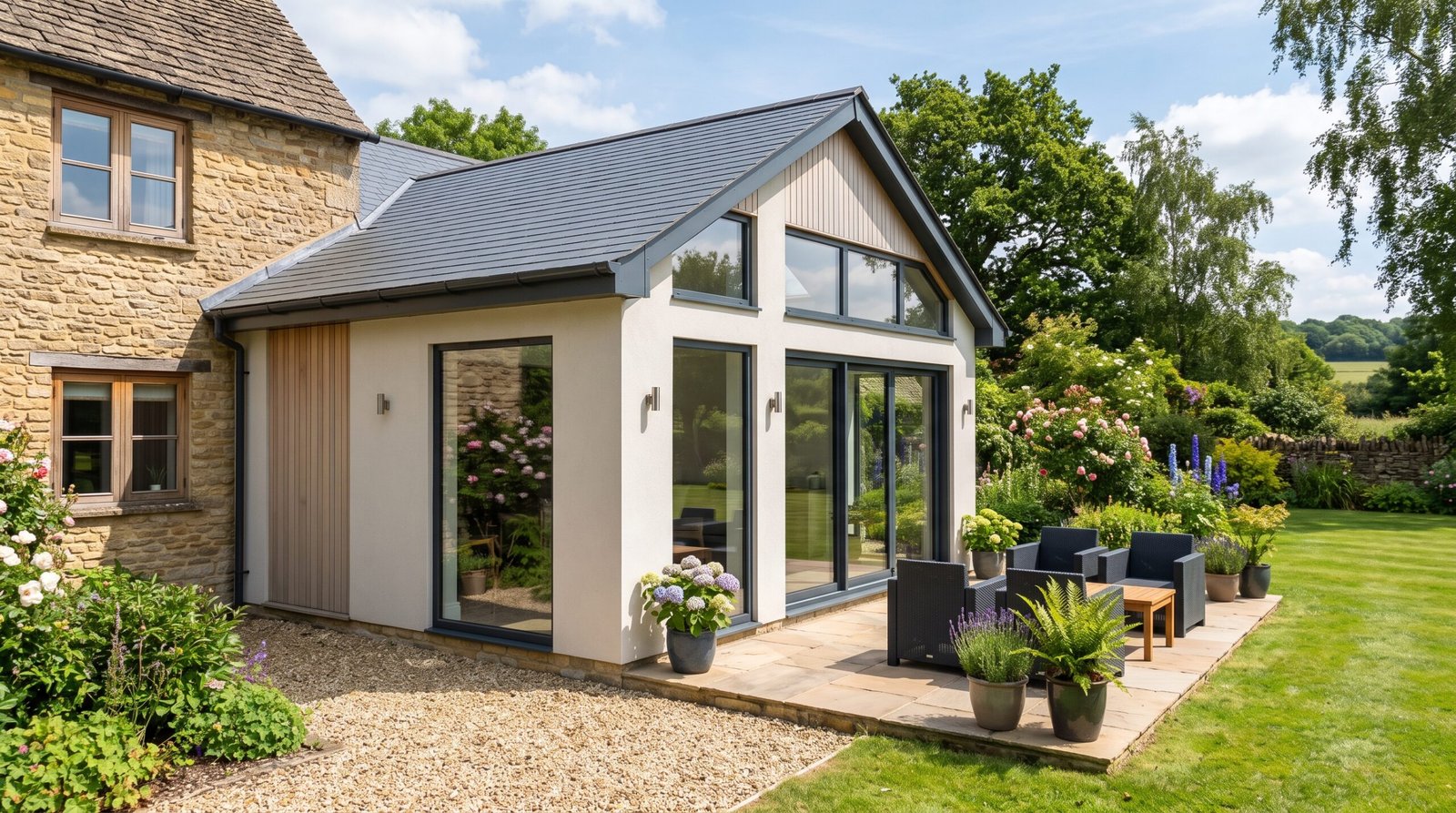 Slim anthracite grey aluminium windows on a British home extension - Aluminum Windows Near Me: Why More Homeowners Are Choosing Aluminum Over uPVC