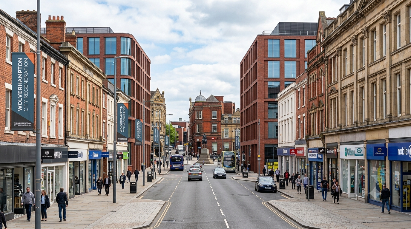 Wolverhampton city centre showing commercial regeneration development
